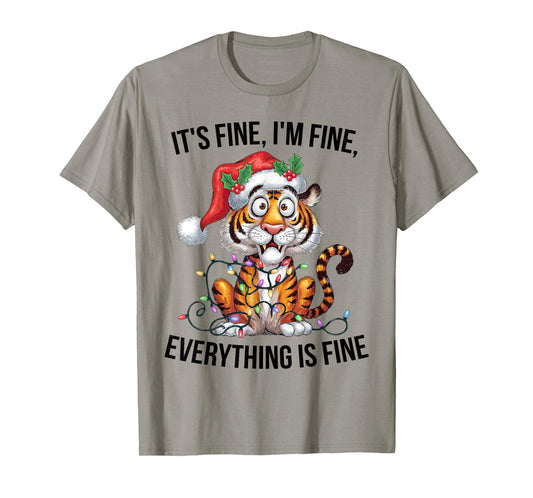 Cute Tiger Christmas It's Fine I'm Fine Everything is Fine T-Shirt