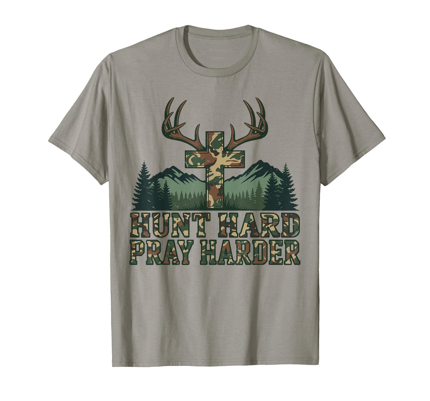 Youth Camo Christian Deer Hunting Cross Hunt Hard Pray Faith T-Shirt