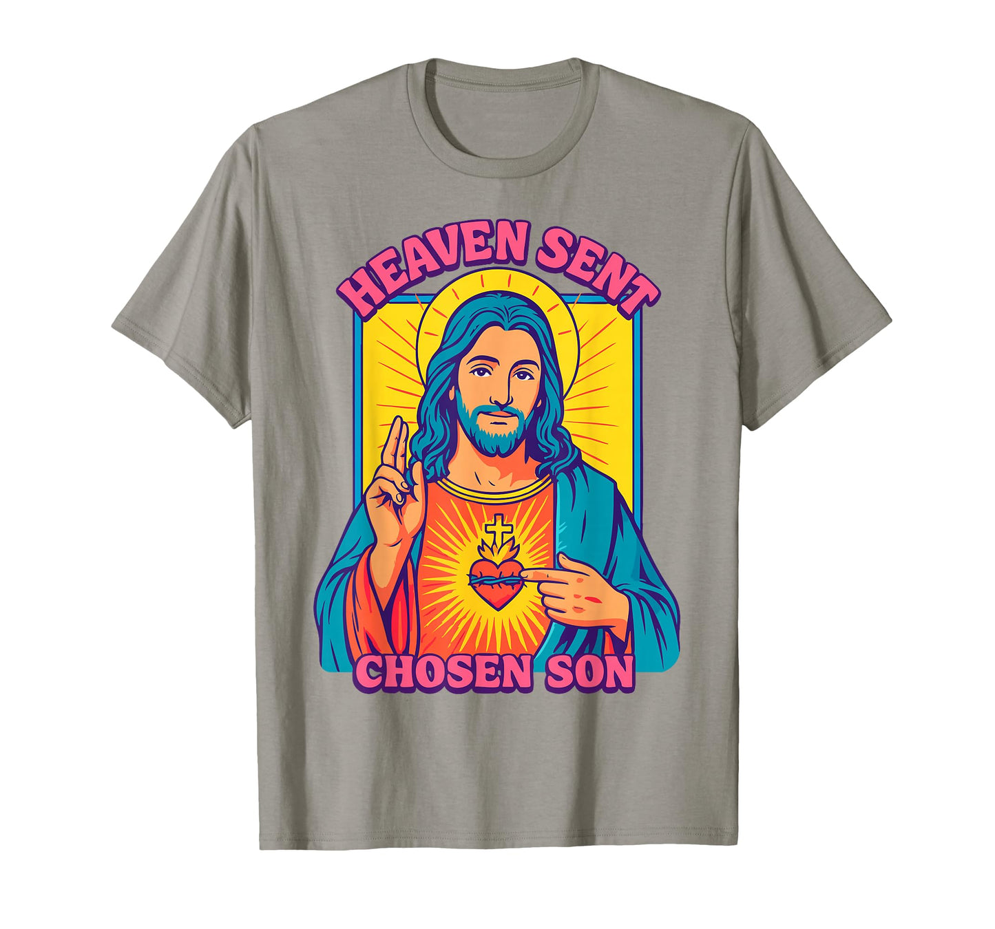 Anime Manga Jesus Sacred Heart Christian Retro Pop Art Pink T-Shirt