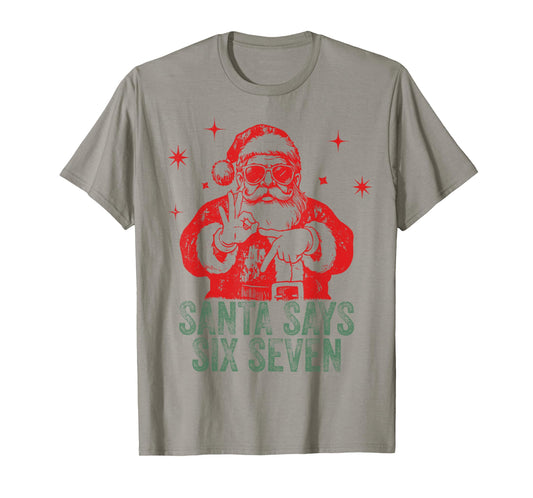 Christmas Santa Says Six Seven Hands Sign Funny 6 7 Meme T-Shirt