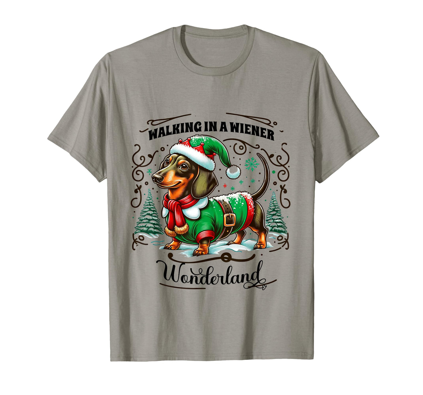 Dachshund Christmas Walking In A Wiener Wonderland Cute Dog Men Women Kids T-Shirt