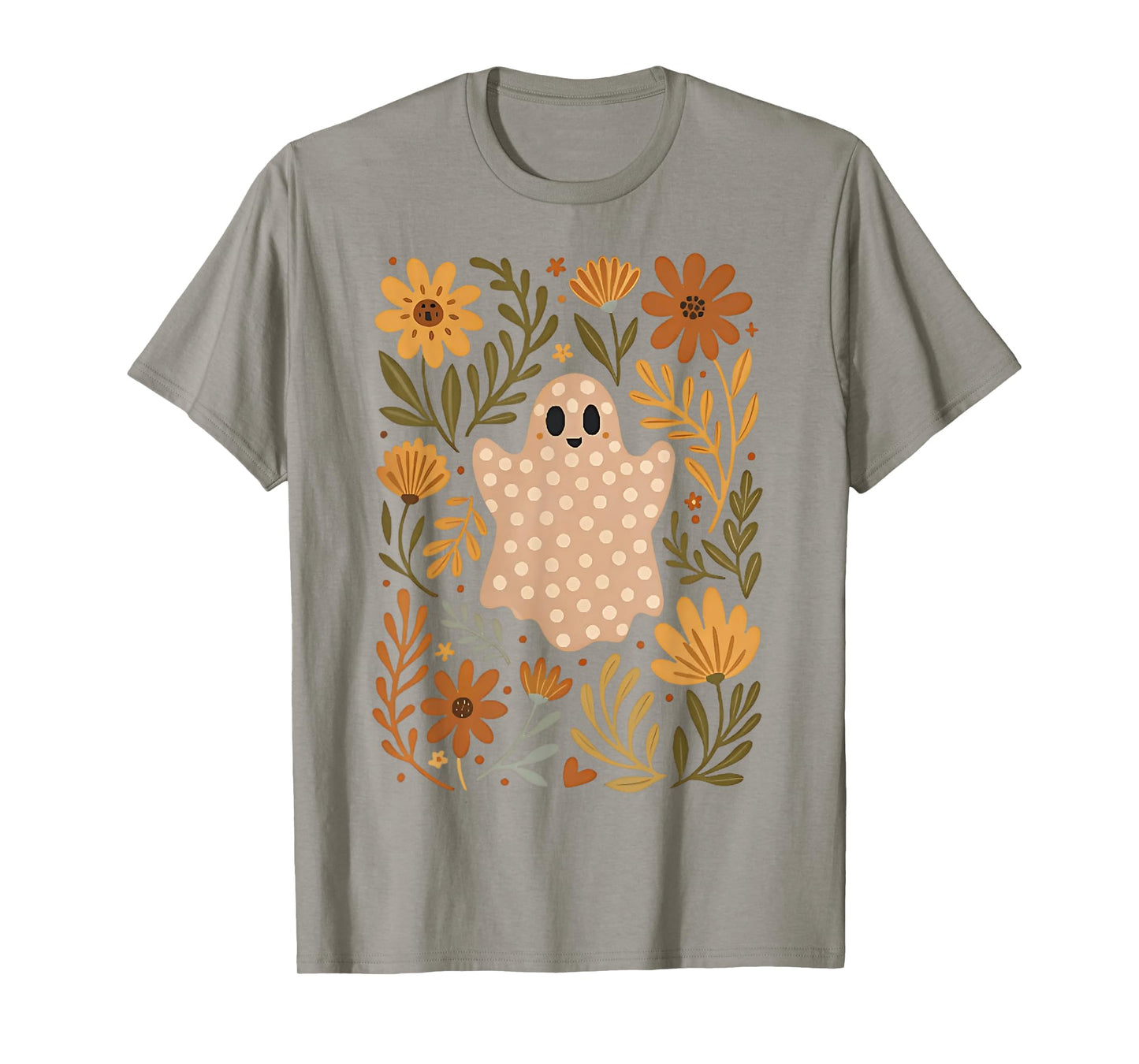 Retro Wildflower Boho Ghost Floral Halloween Cute Fall Vibes T-Shirt