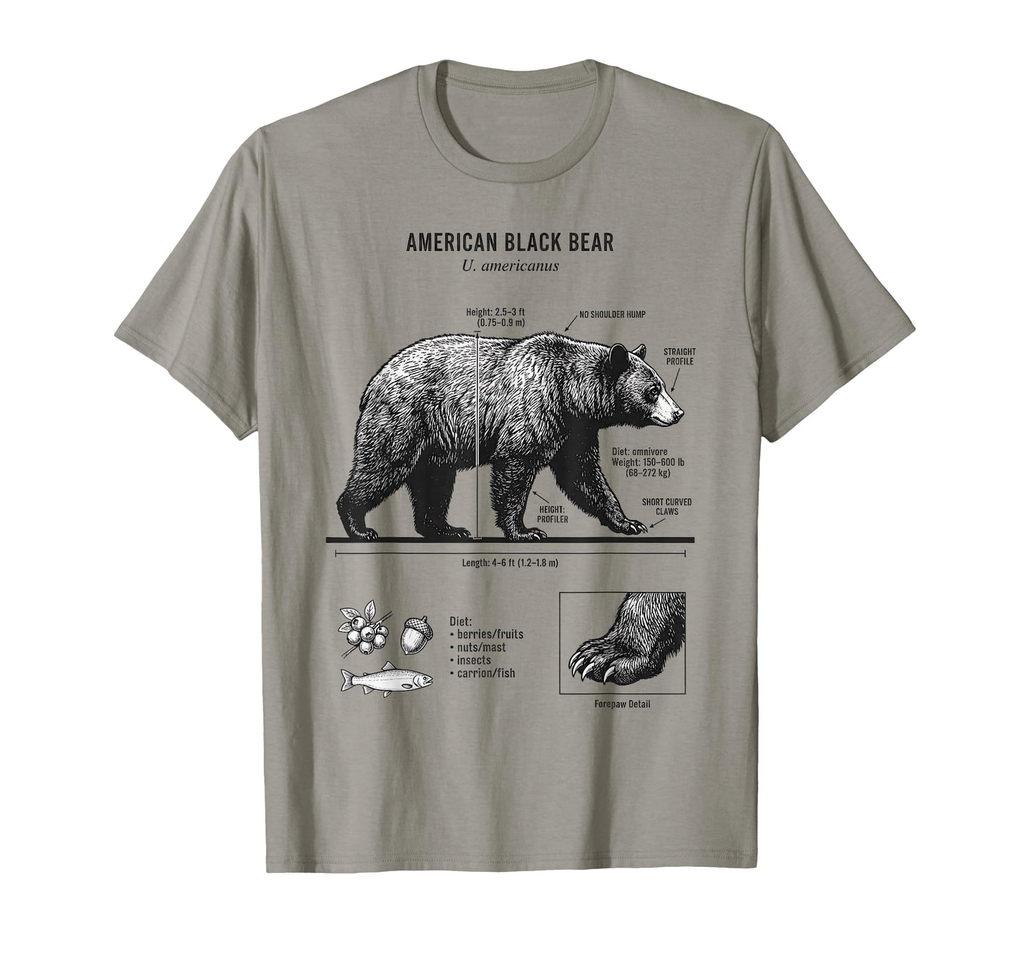 American Black Bear Anatomy Illustration for Nature Lovers T-Shirt