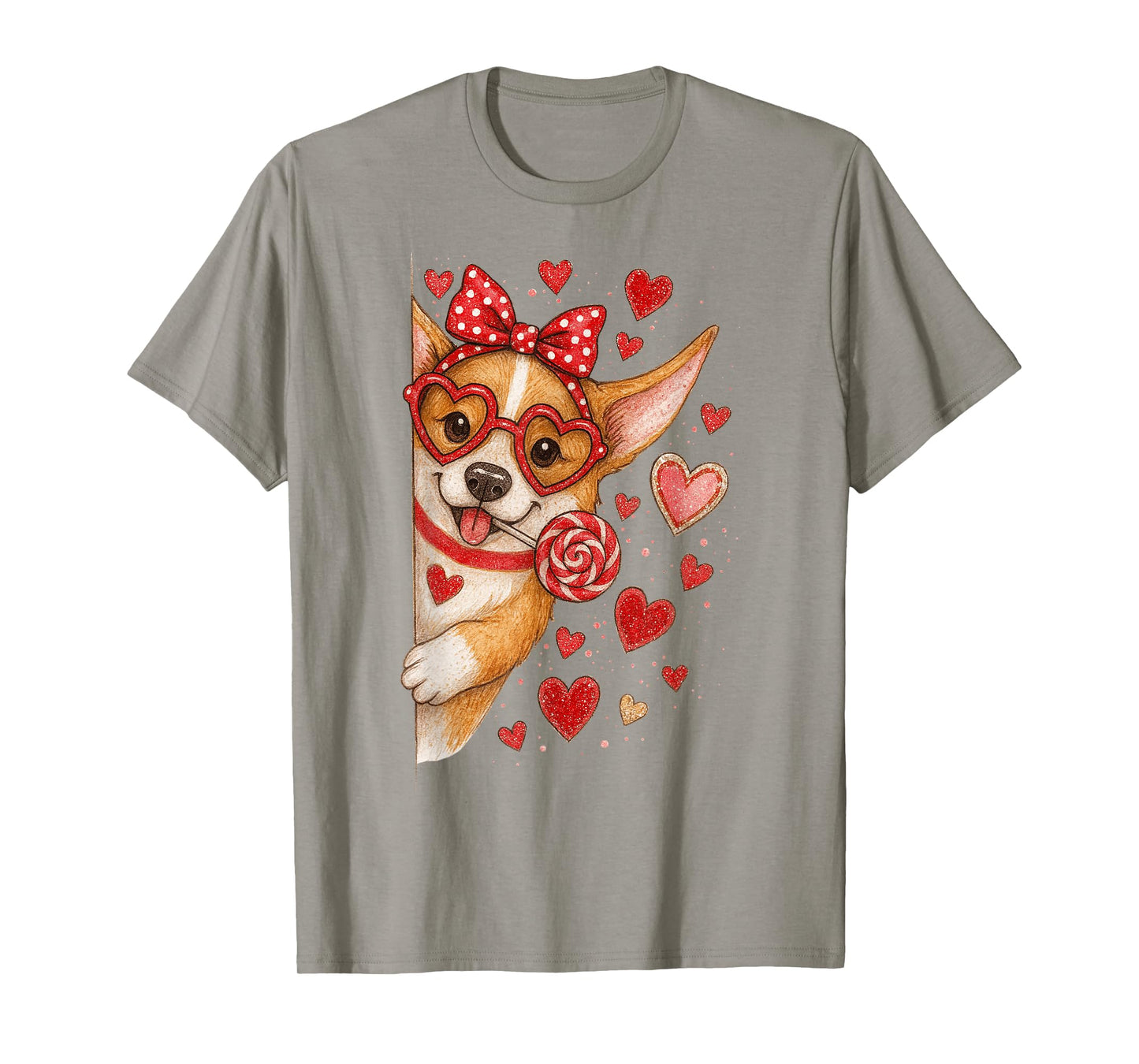 Cute Corgi Valentine Kawaii Pink Hearts Puppy Dog Mom Women T-Shirt