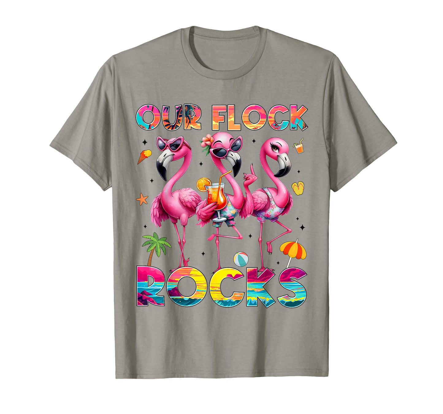Our Flock Rocks Flamingo Summer Vacation Family Matching T-Shirt