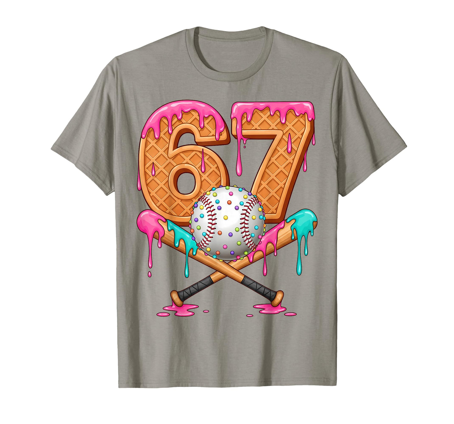 67 Ice Cream Drip Baseball Number 67 Player 67th Birthday T-Shirt