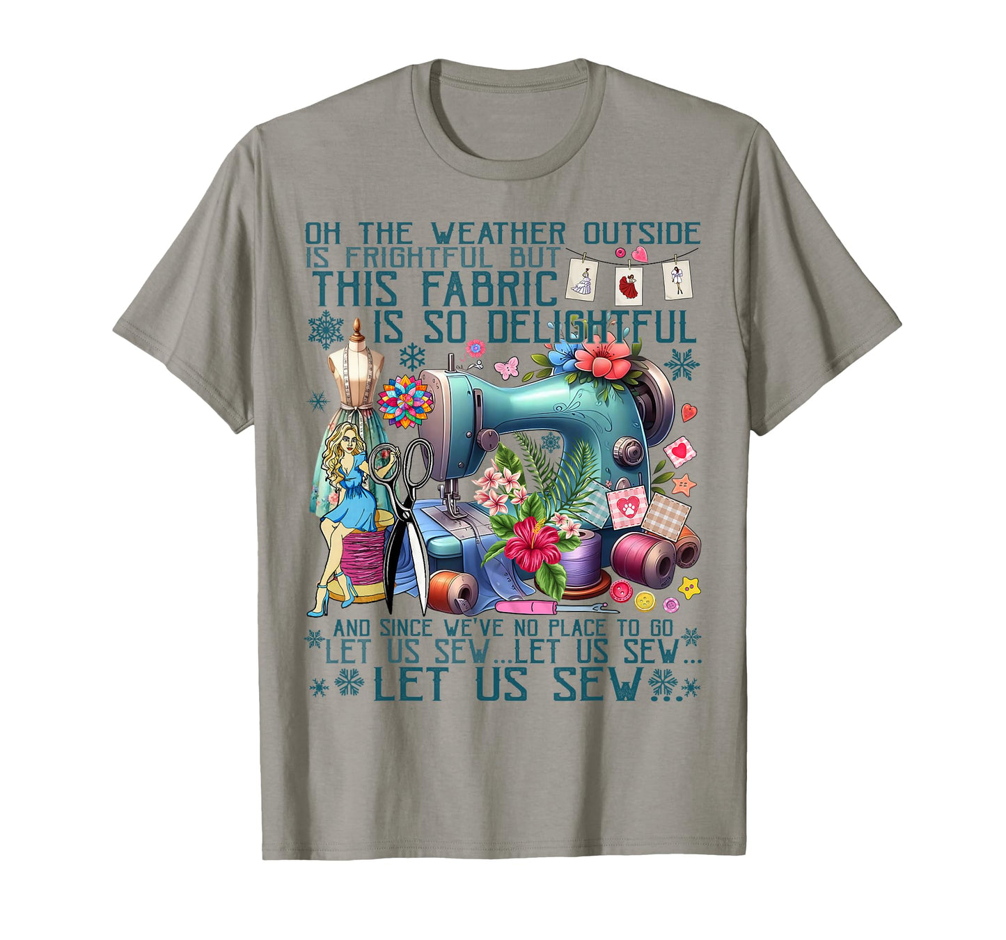 Let Us Sew Funny Sewing Quilting Cute Floral Sewing Machine T-Shirt
