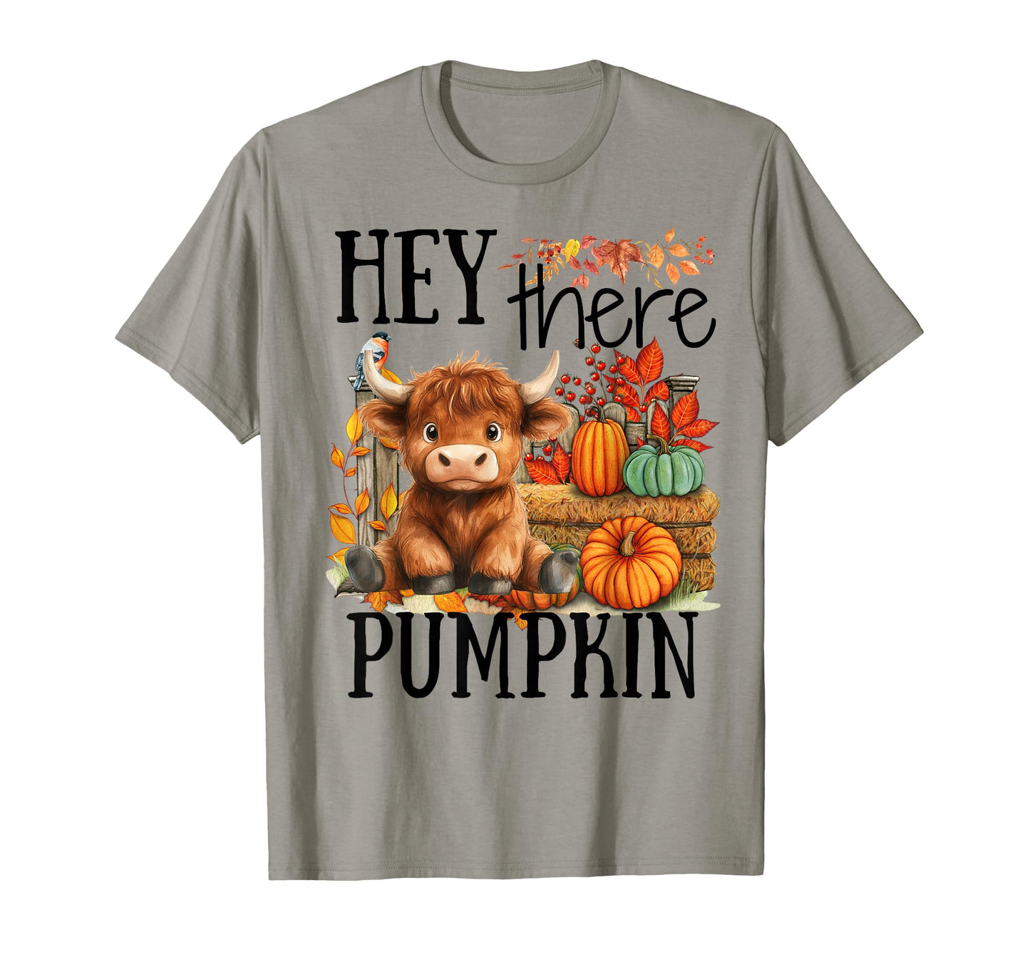 Cute Fall Highland Cow Hey There Pumpkin Autumn Thanksgiving T-Shirt