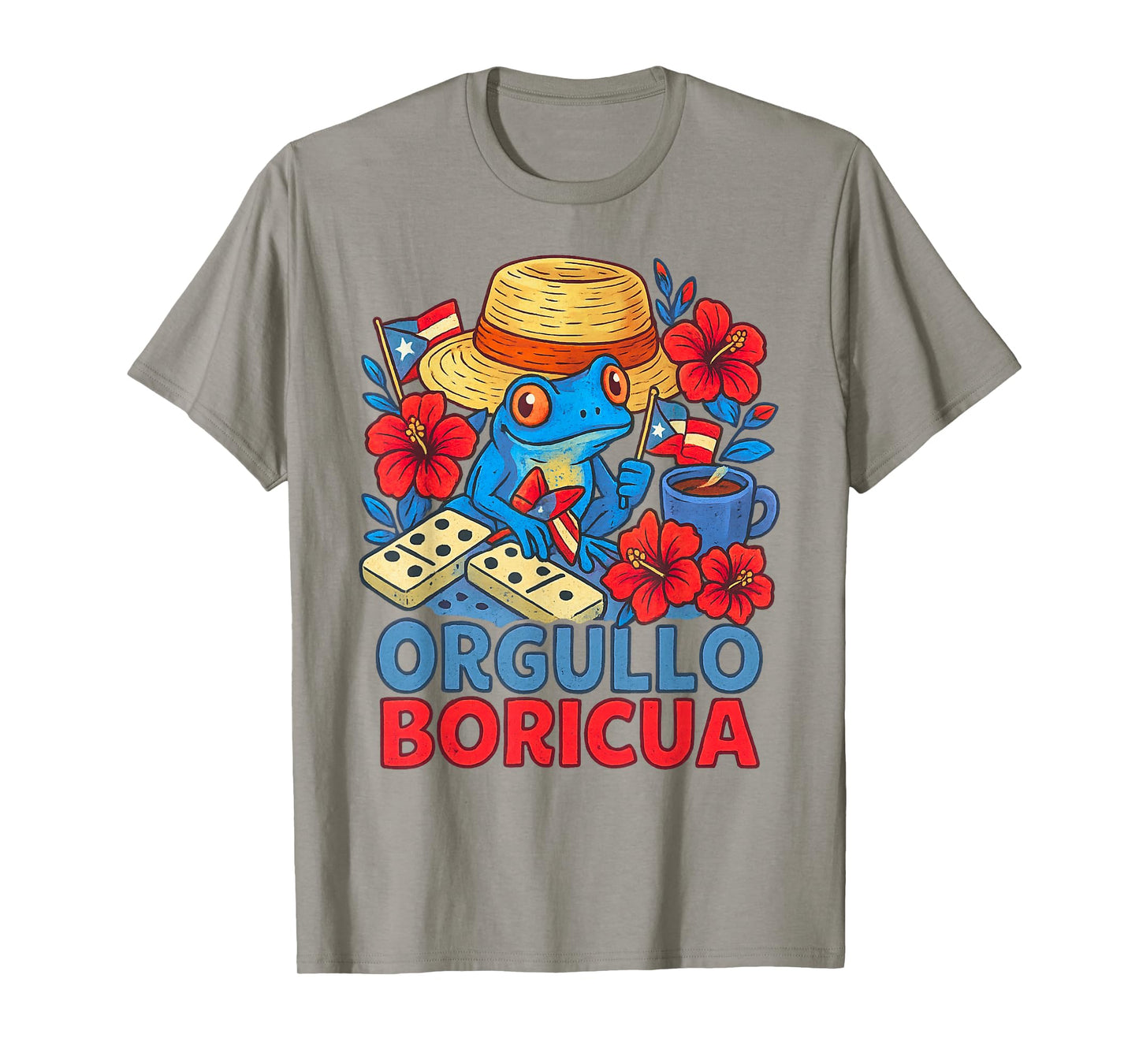 Orgullo Boricua Pava Hat Coquí Frog Domino Puerto Rico Flag T-Shirt