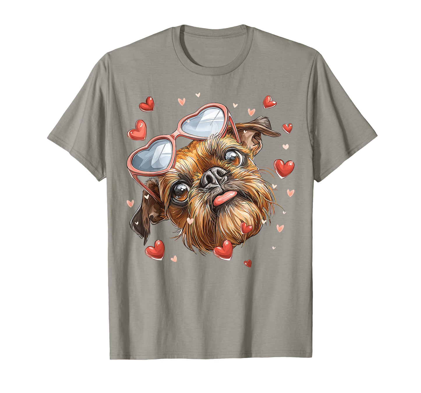 Brussels Griffon Dog Valentine's Day Heart Sunglasses T-Shirt