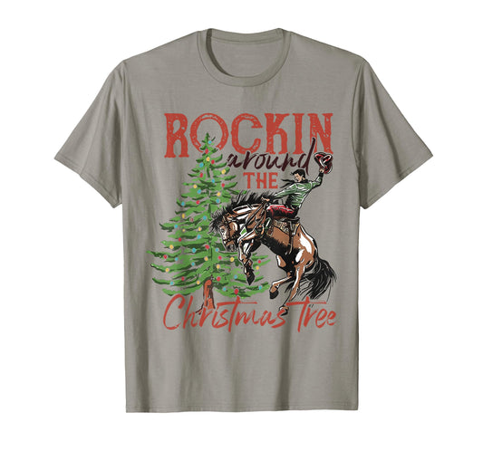 Rocking Around The Christmas Tree Santa Rock and Roll Guitar T-Shirt