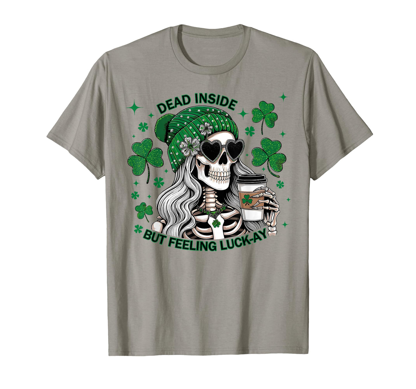 Irish Skeleton Dead Inside Coffee St Patricks Day T-Shirt