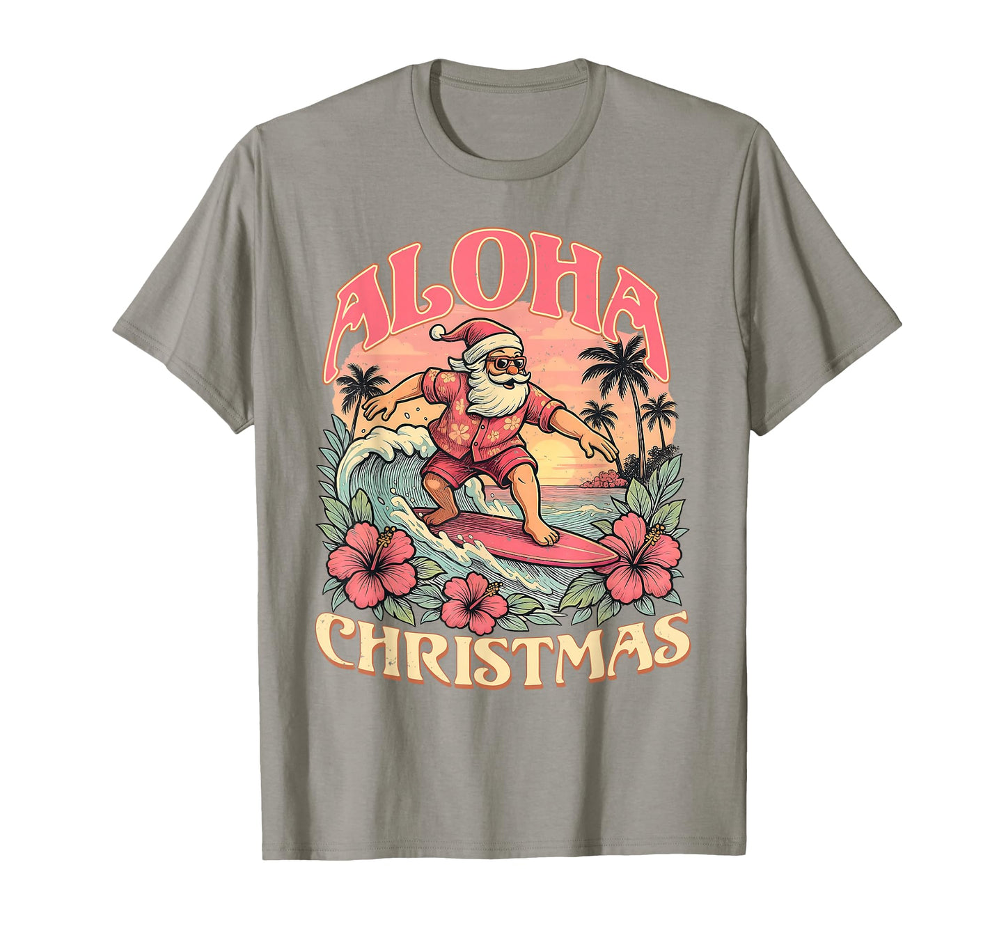 Aloha Christmas Santa Claus Surfing Hawaiian Mele Kalikimaka T-Shirt