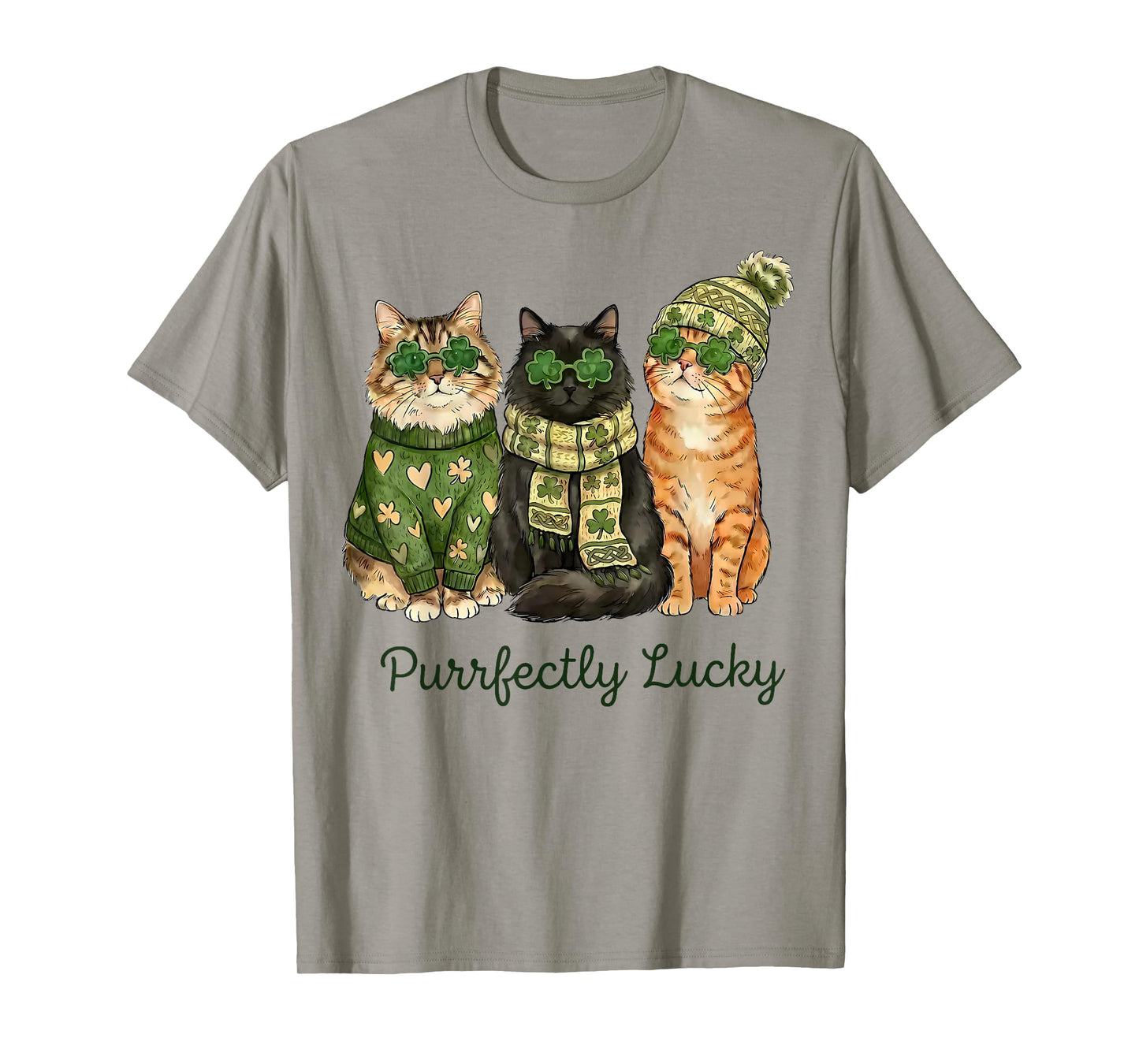 Purrfectly Lucky Cat St Patricks Day Shamrock Irish Clover T-Shirt