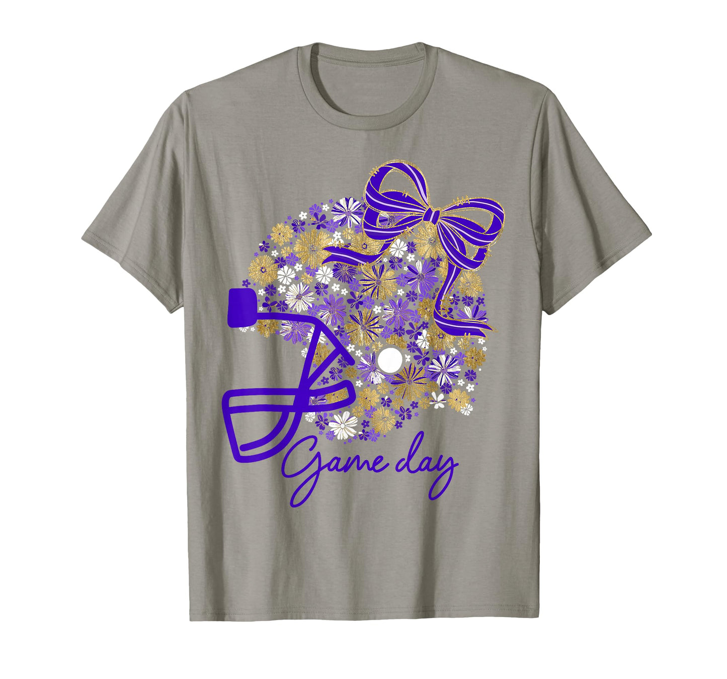 Floral Football Game Day Girly Bow Team Spirit Purple & Gold T-Shirt