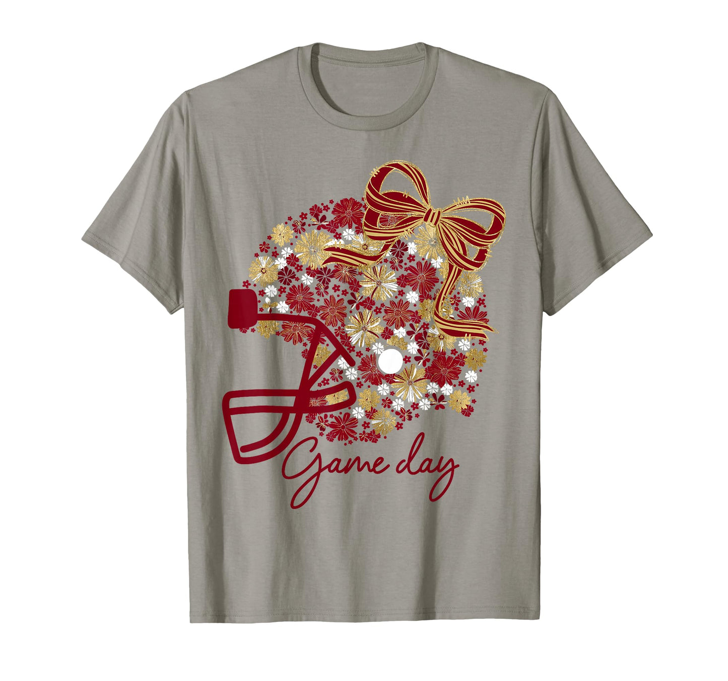 Floral Football Game Day Girly Team Spirit Burgundy & Gold T-Shirt