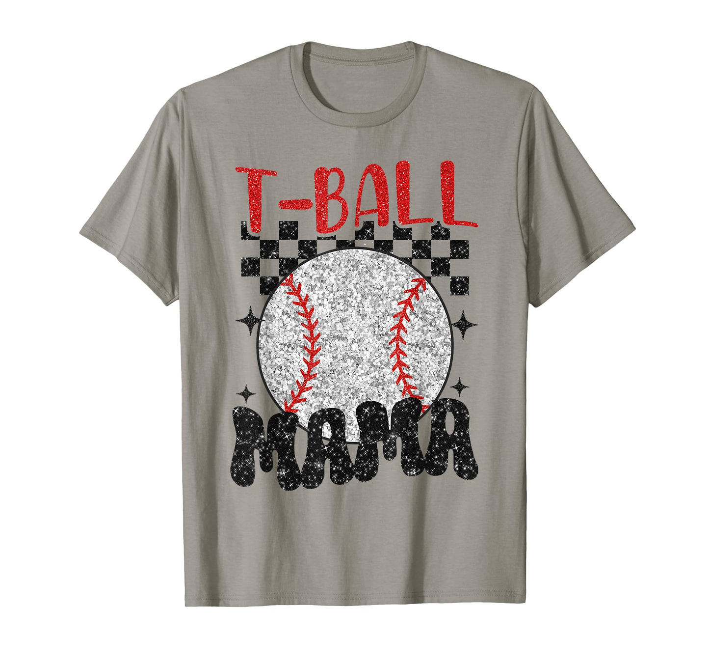 Vintage T-Ball Mama Softball Mom Checkered Print Mothers Day T-Shirt
