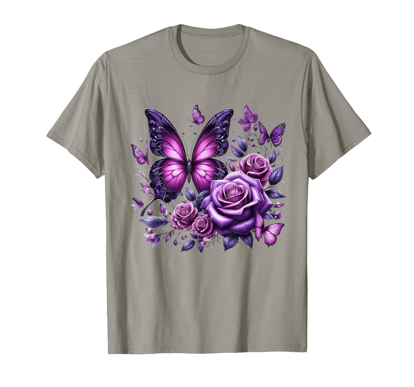 Beautiful Butterfly Purple Rose Butterfly Lovers Gifts Women T-Shirt