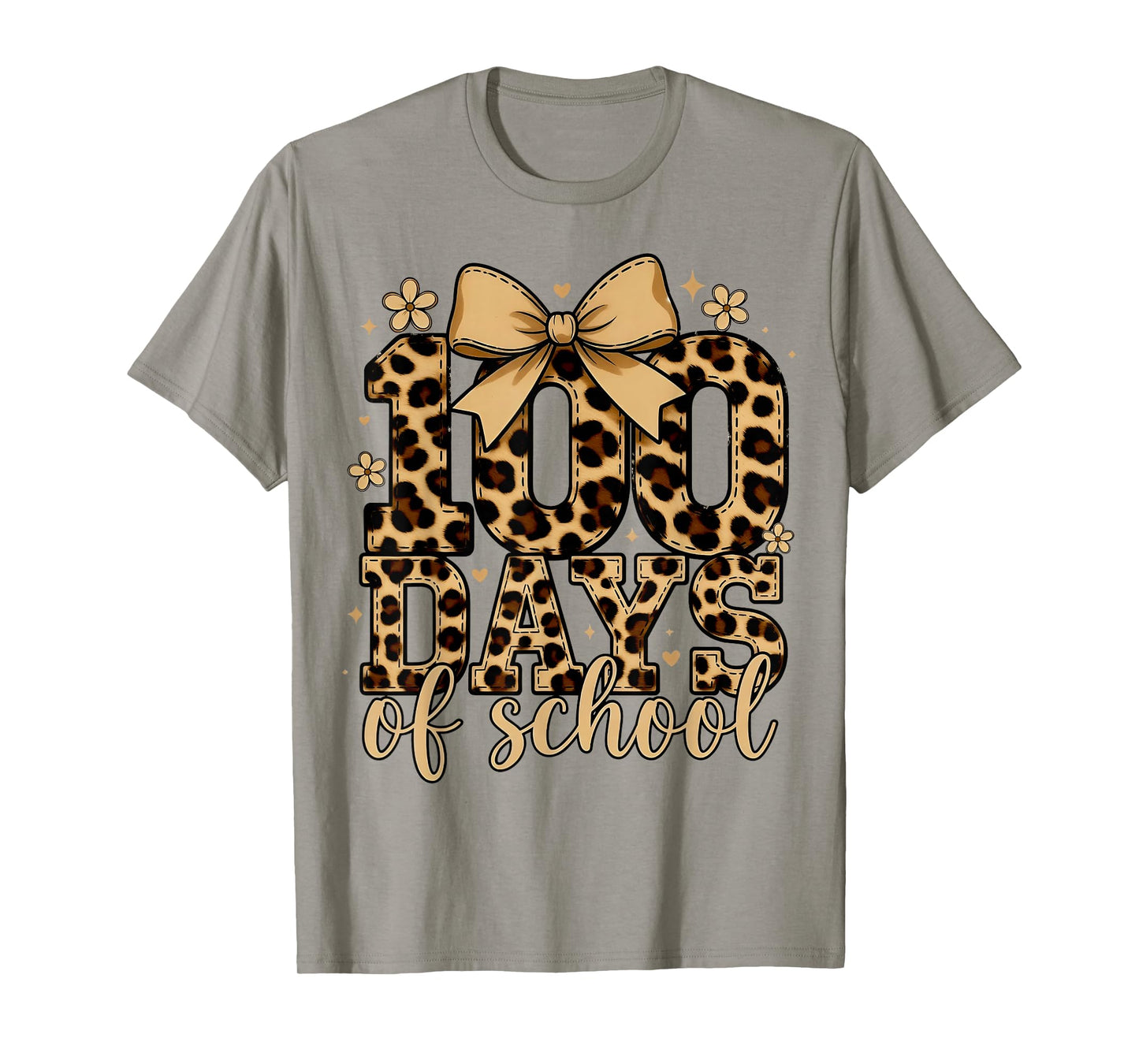 100 Days of School Girls Leopard Cheetah Animal Print Bow T-Shirt