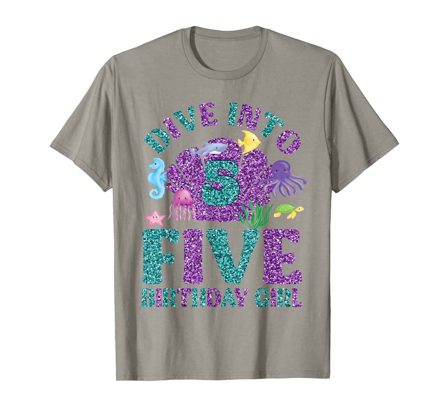 Dive Into 5 Birthday Decorations Girl 5th Birthday Mermaid T-Shirt