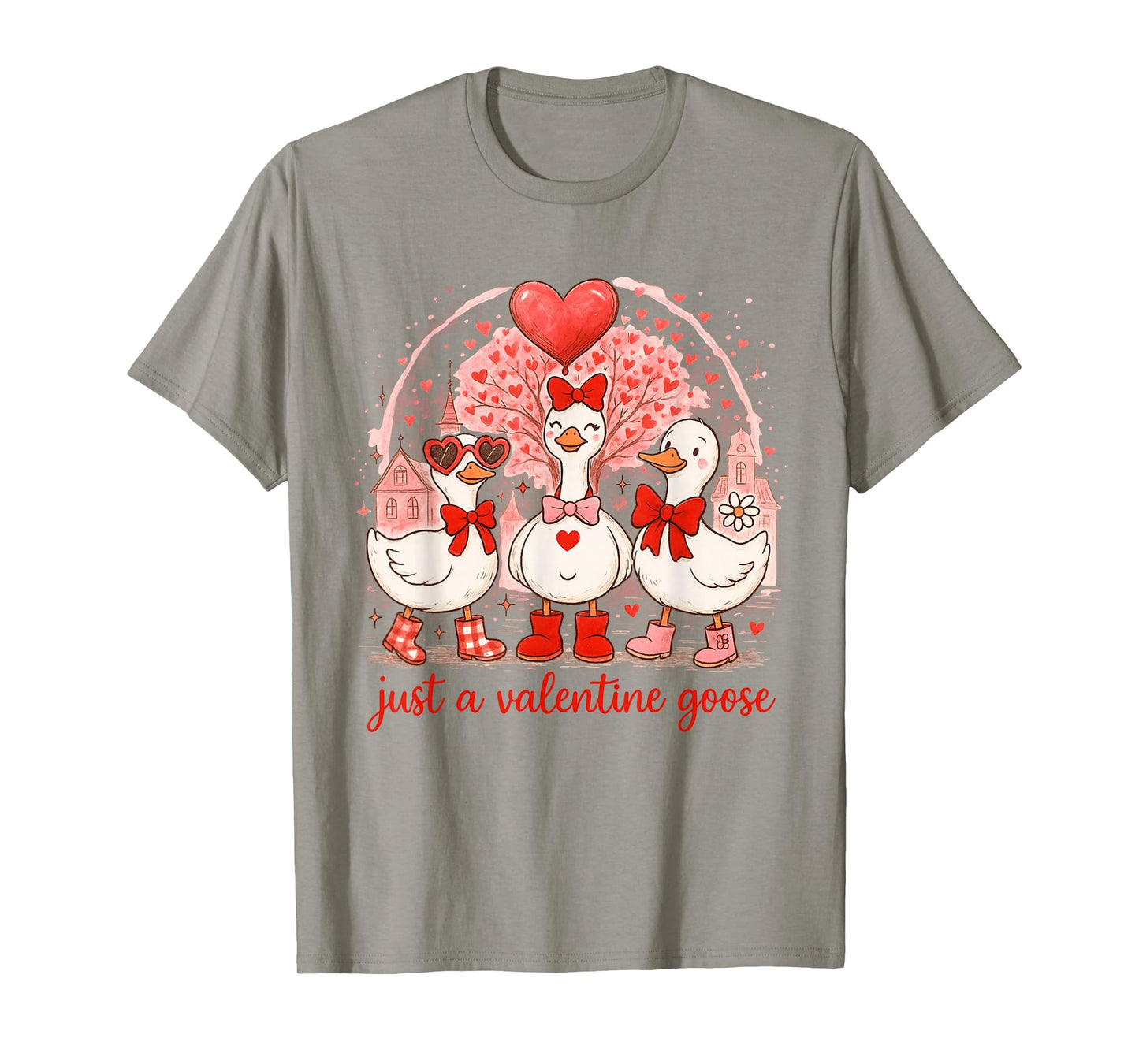 Just A Valentines Goose Romantic Silly Goose Coquette T-Shirt