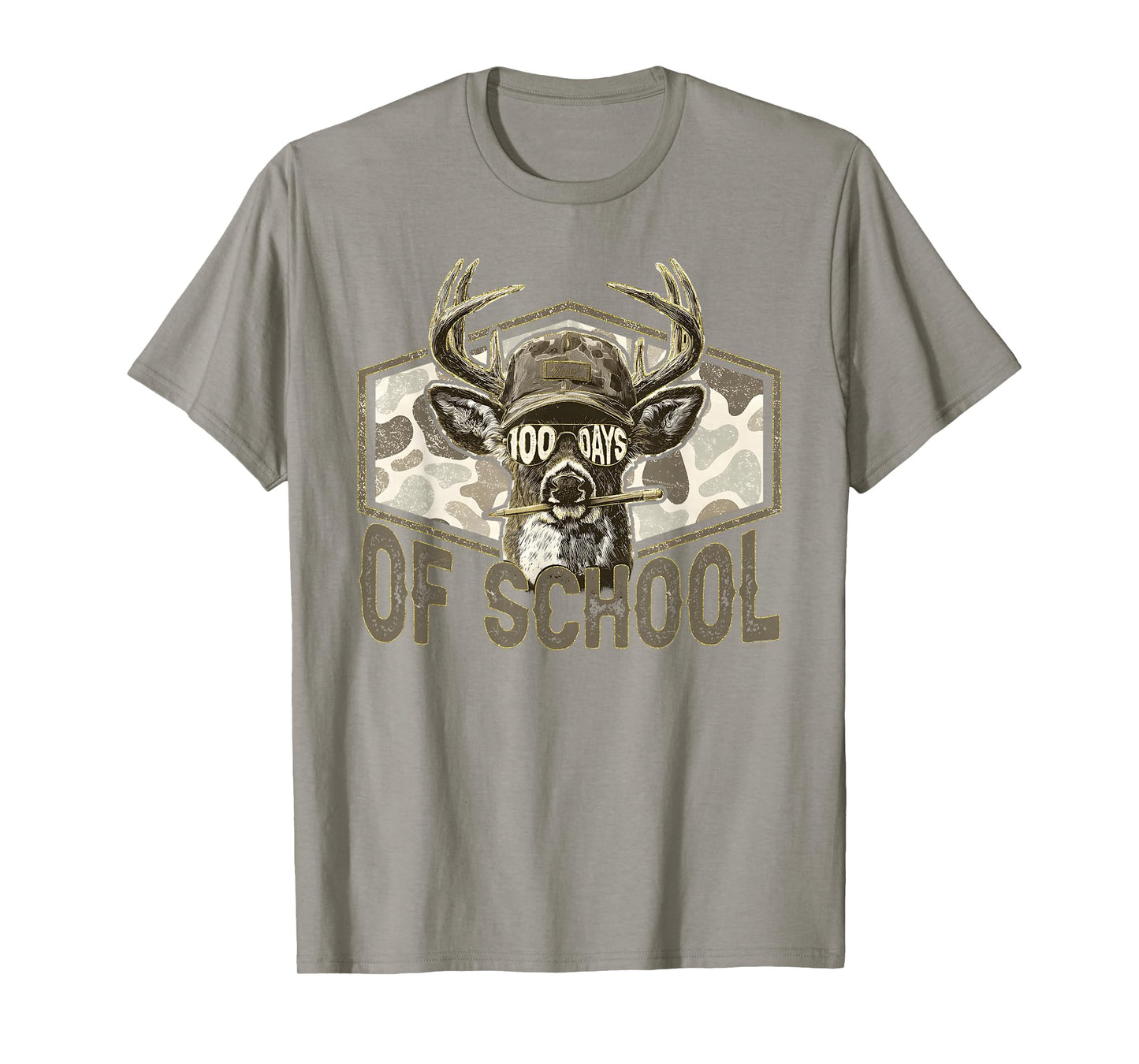 100 Days of School Deer Hunting Camo Hunter Teacher Boy Men T-Shirt