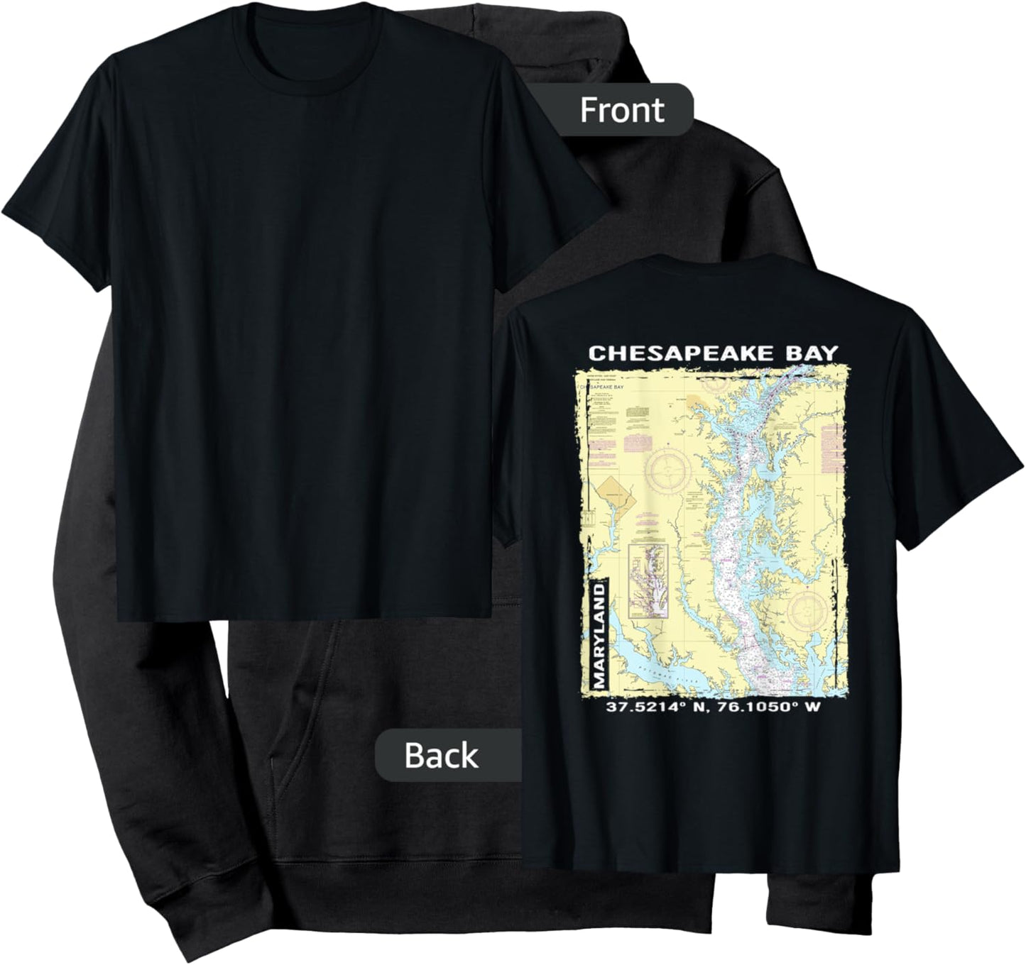 Classic Chesapeake Bay Nautical Chart Hoodie - Hoodie | Black