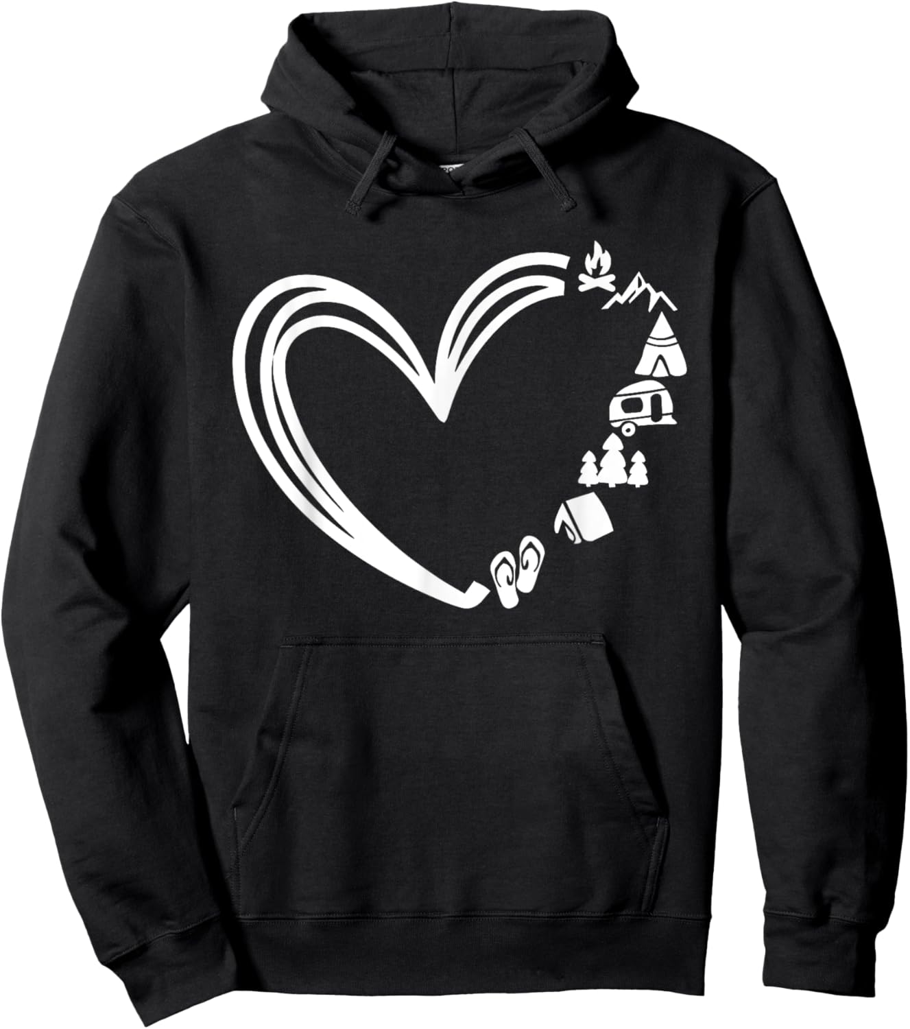 Cute Hiking Adventure Lover Gifts -Adults, Kids Black Heart Collarless Modern Lace Small Camping Hoodie - Hoodie | Black
