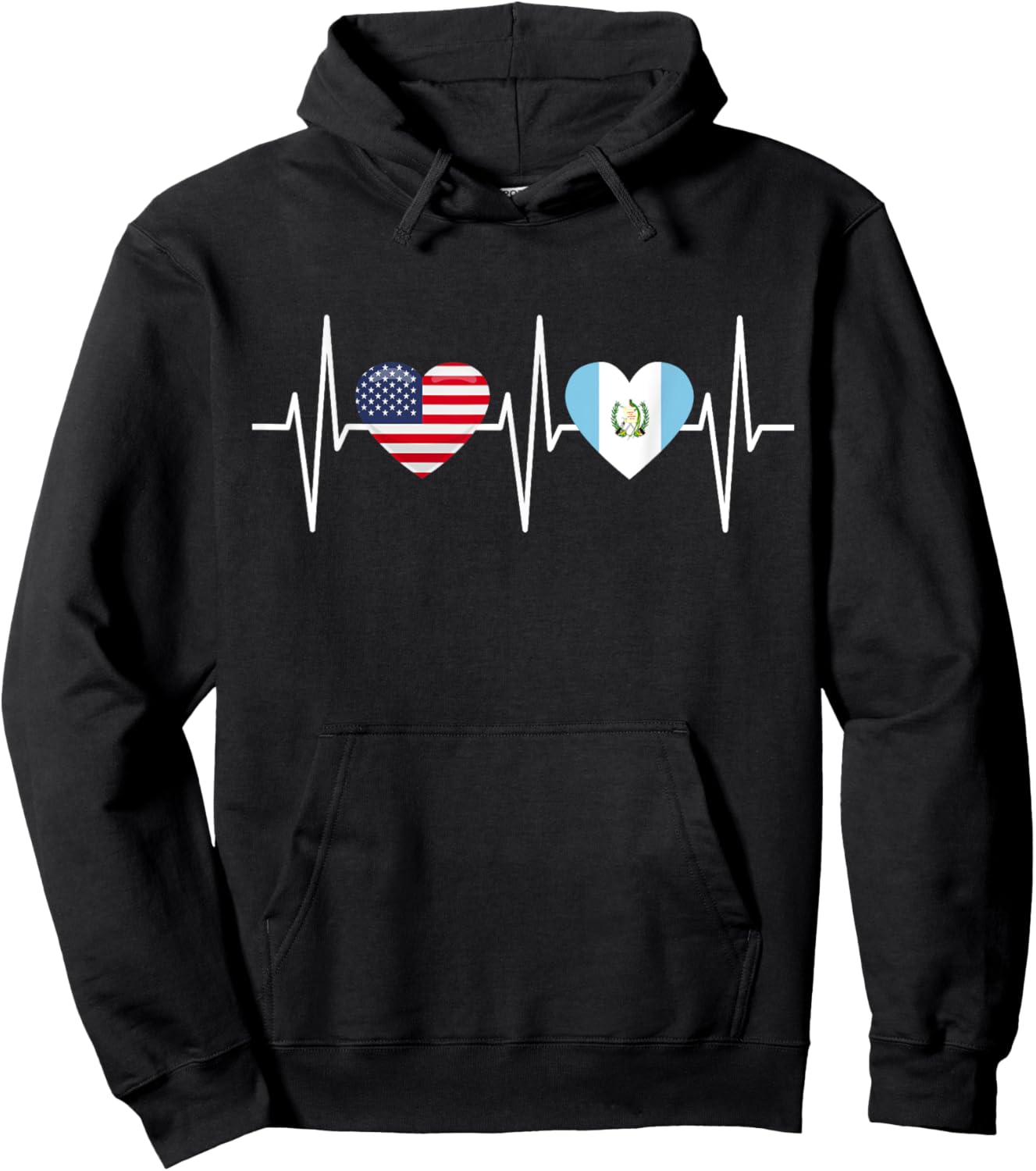 USA Guatemala Shirt Heartbeat America Guatemalan Flag Heart Hoodie - Hoodie | Black