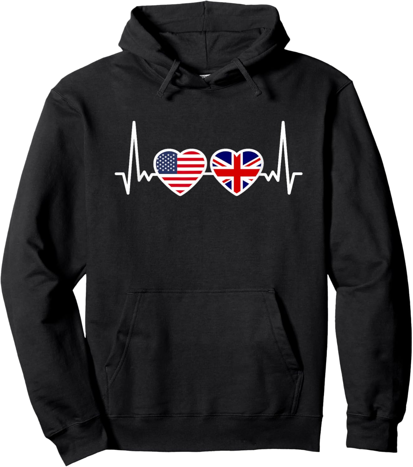 Great Britain USA Heartbeat Flag British Roots American Hoodie - Hoodie | Black