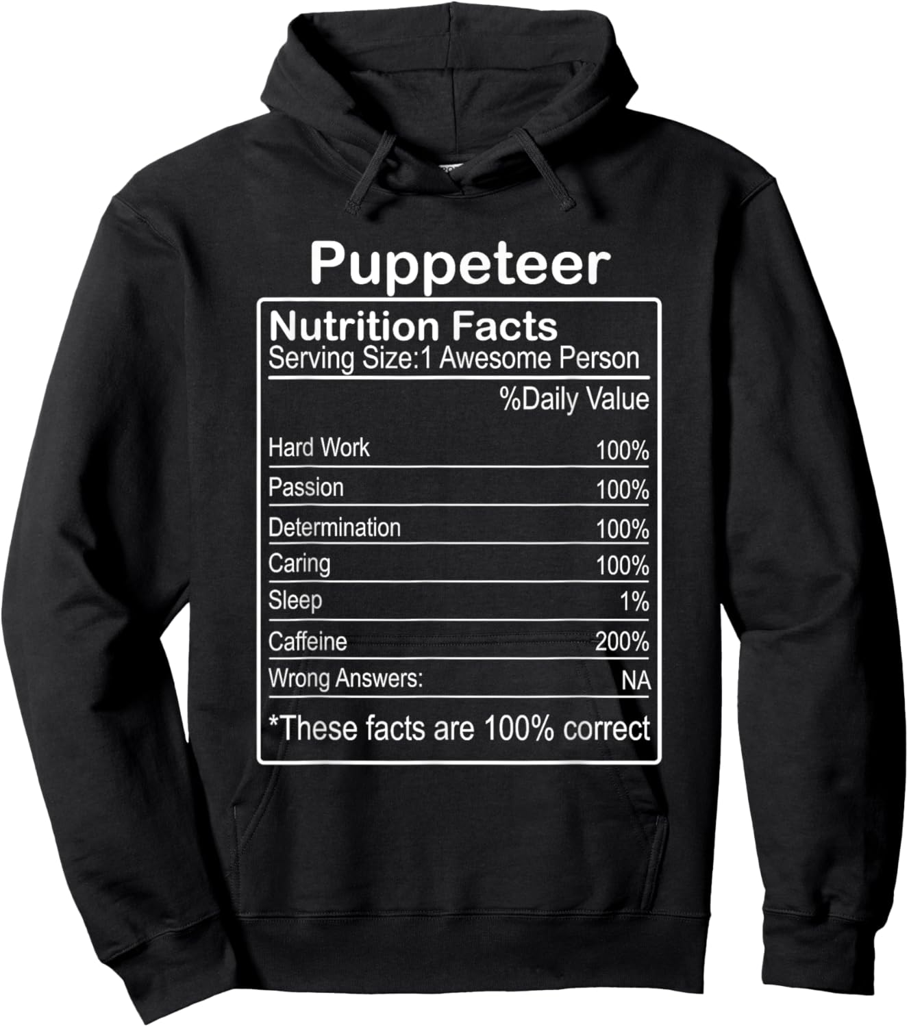 Puppeteer Nutrition Facts Funny Sarcastic Hoodie - Hoodie | Black