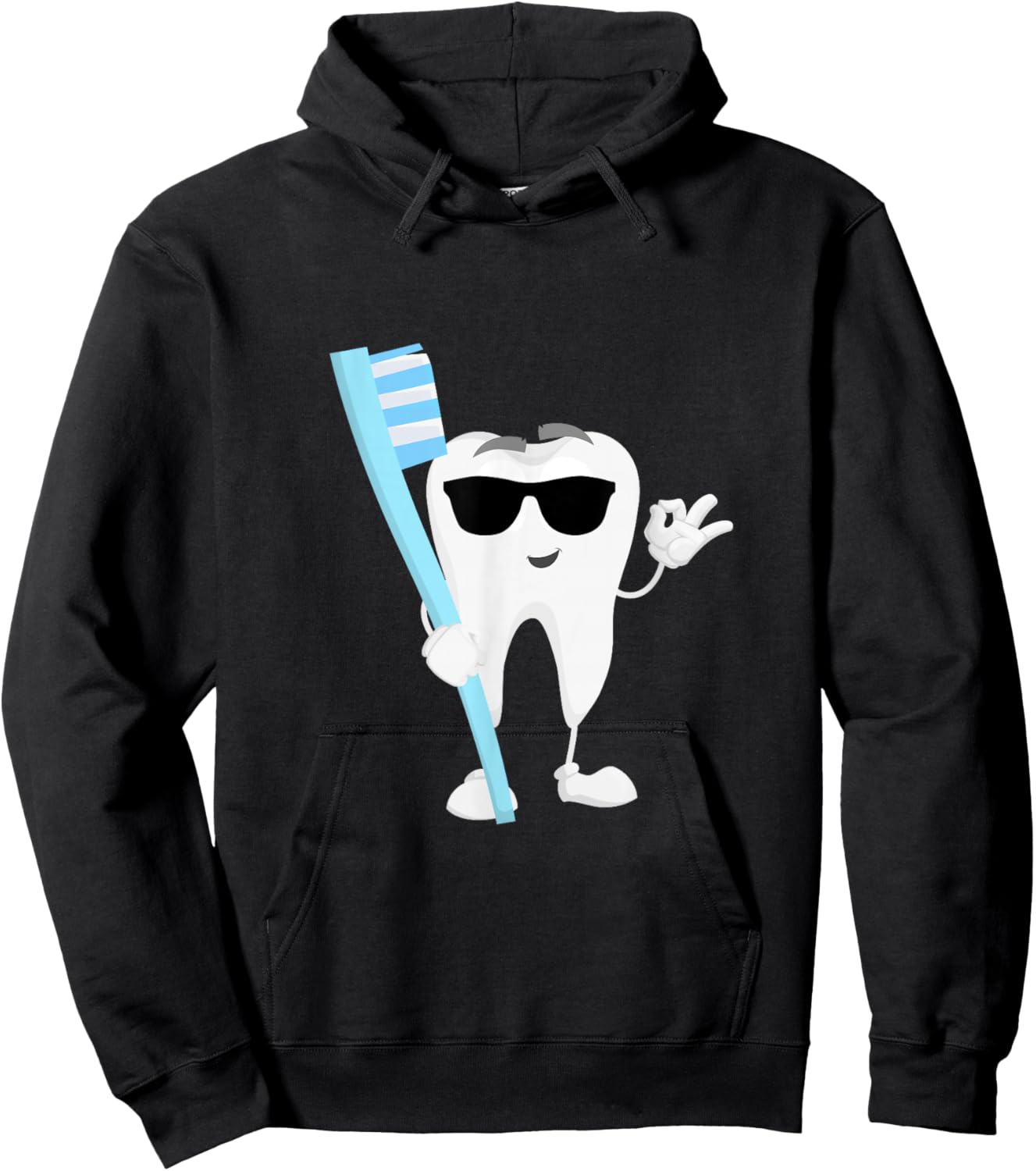Cartoon Tooth with Sunglasses and Toothbrush Dentist Dental Hoodie - Hoodie | Black