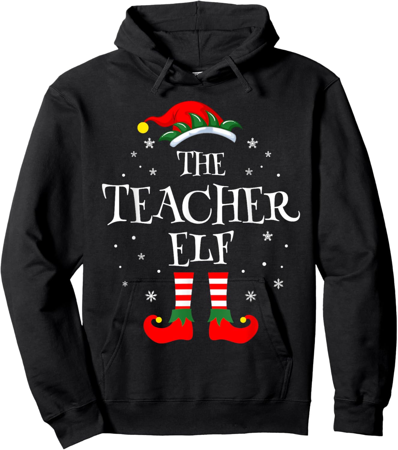 The Teacher Elf Christmas Family Matching Group Xmas Funny Hoodie - Hoodie | Black