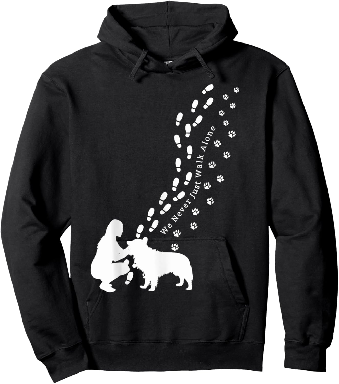Never Just Walk Alone Dog Owner & Dog Paw Print Hoodie - Hoodie | Black