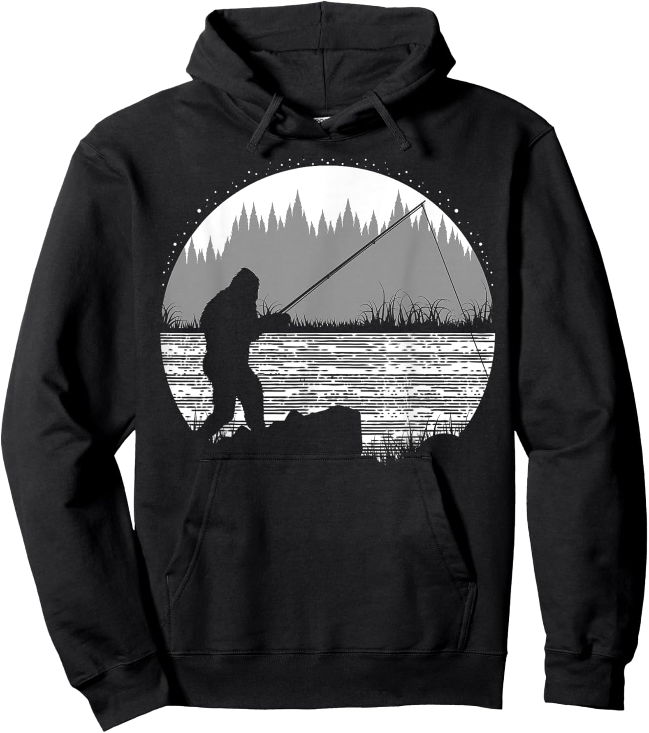 Funny Bigfoot Fishing Cool Sasquatch Fly Fishing Fisherman Hoodie - Hoodie | Black