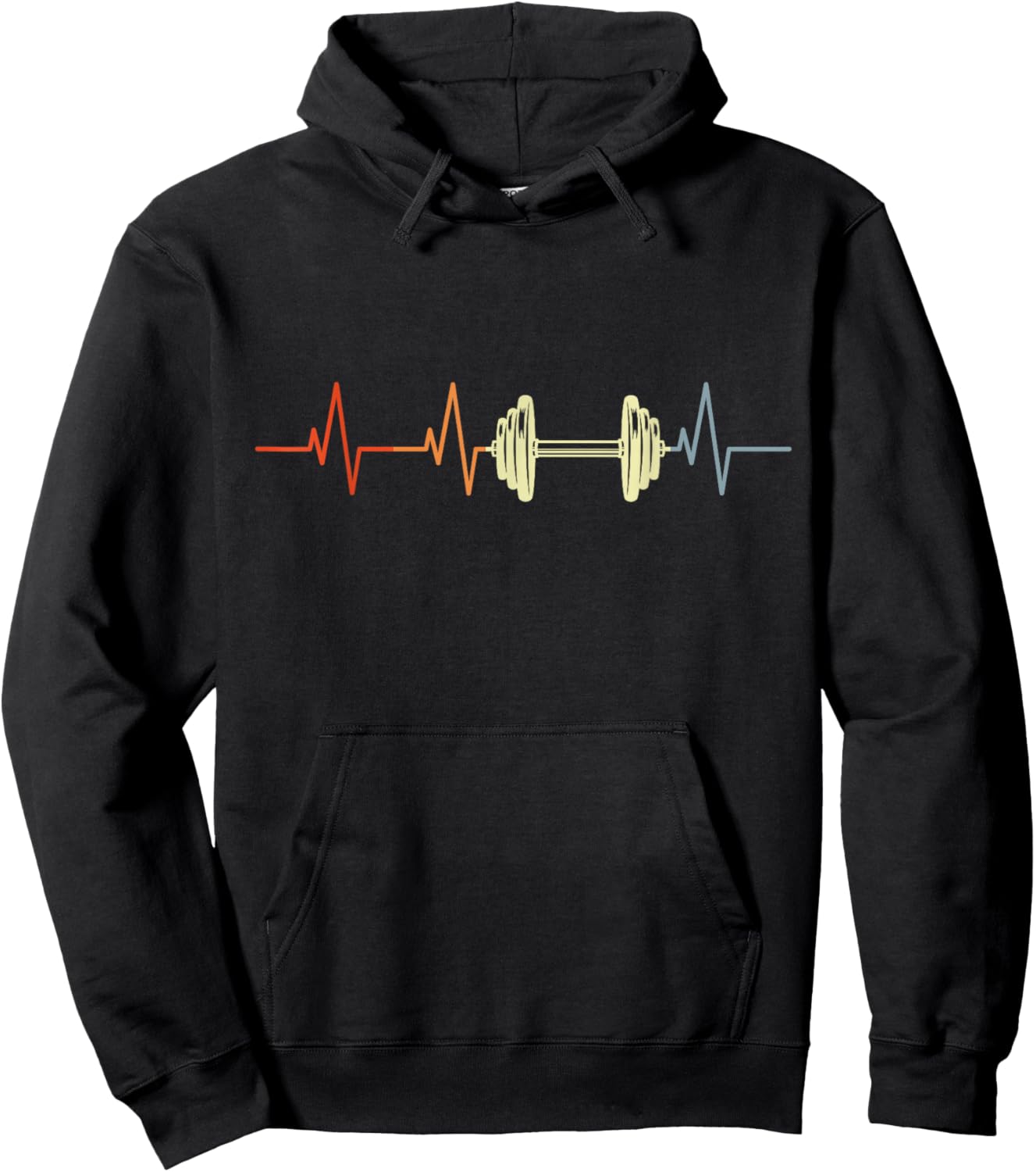 Vintage Fitness Heartbeat Dumbbell Hoodie - Hoodie | Black