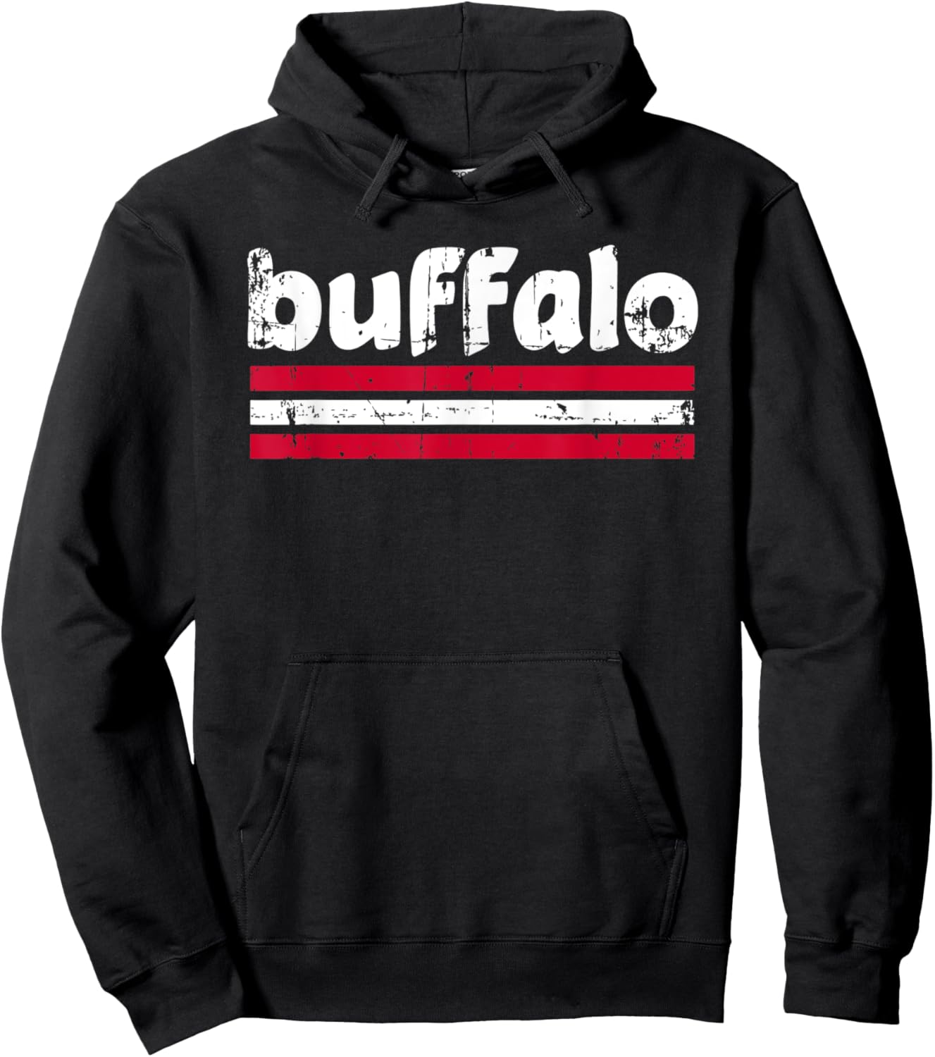 Buffalo New York Three Stripe Vintage Weathered Hoodie - Hoodie | Black