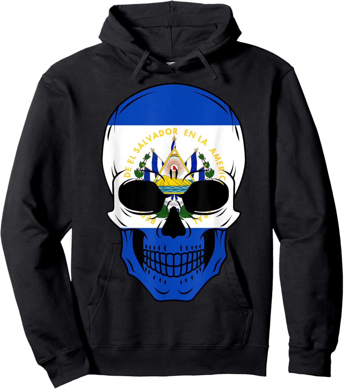 El Salvador Flag Skull Salvadoran Roots Heritage Patriotic Hoodie - Hoodie | Black