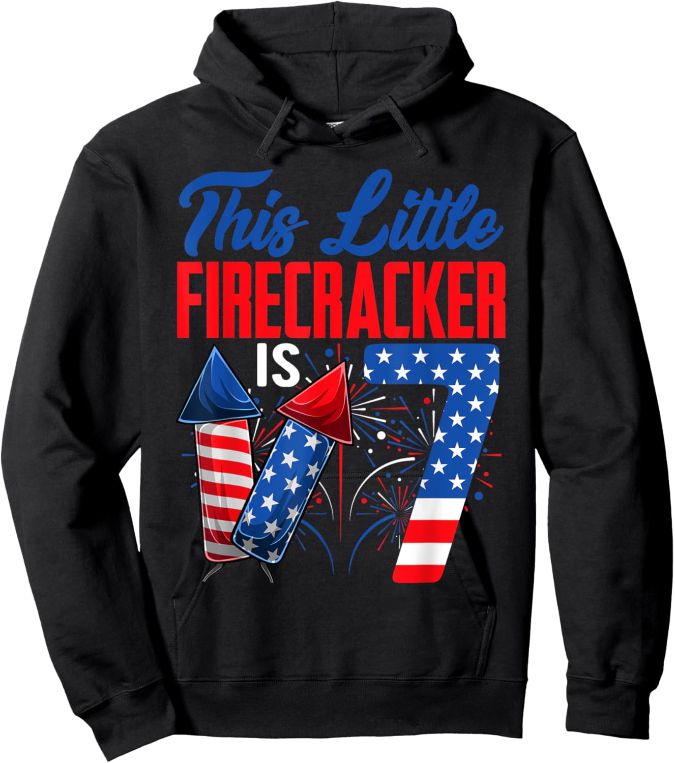 This Little Firecracker Is 7 Years Old Birthday 4th Of July Women Kids Men Hoodie - Hoodie | Black