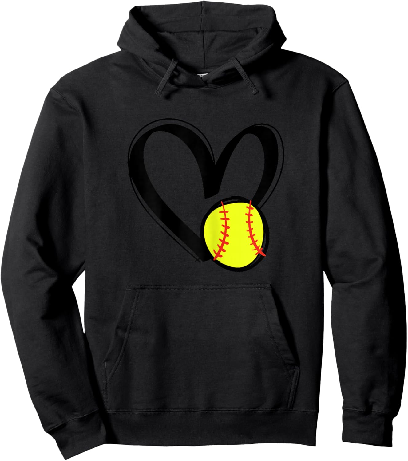 Love Softball Heart Hoodie - Hoodie | Black