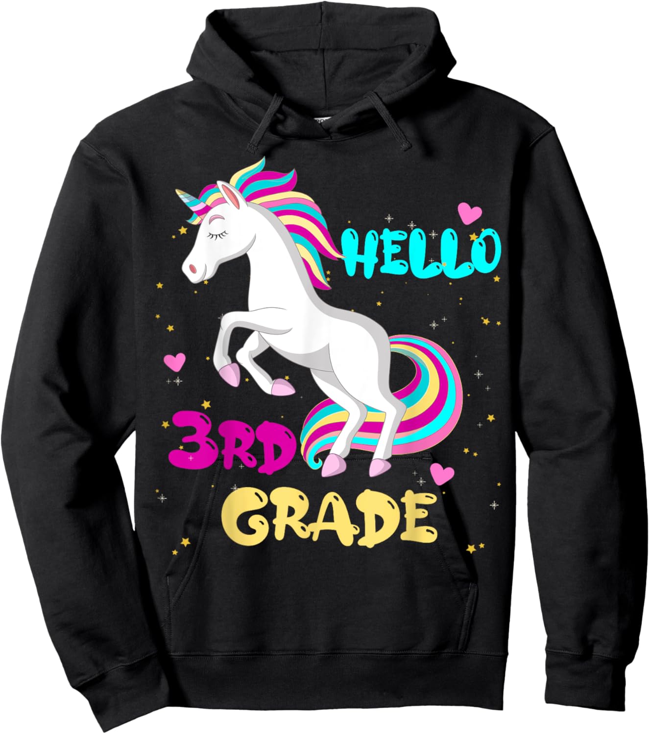 Back To School Unicorn Hello Kid First Day of Third grade Hoodie - Hoodie | Black