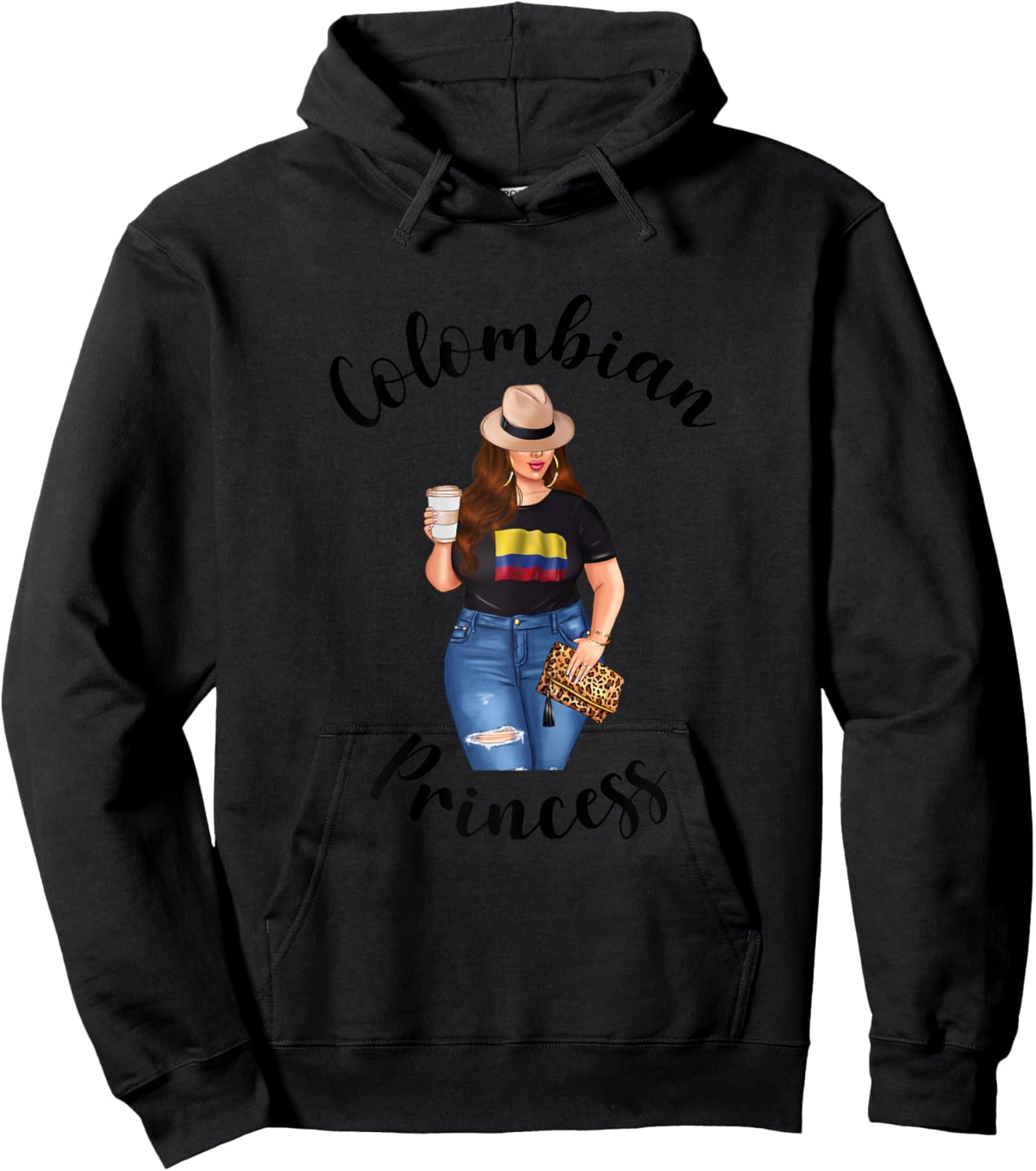 Colombian Princess Woman Colombiana Flag of Colombia Coffee Hoodie - Hoodie | Black