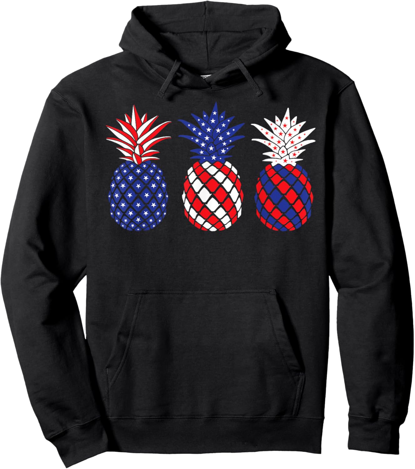 Funny Patriotic Red White & Blue Pineapple Hawaii July 4 Women Men Hoodie - Hoodie | Black