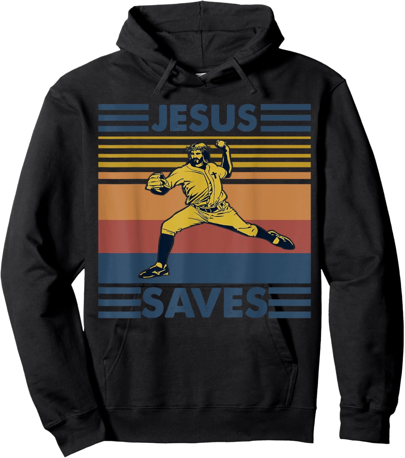 Retro Distressed Jesus Saves Baseball Hoodie - Hoodie | Black