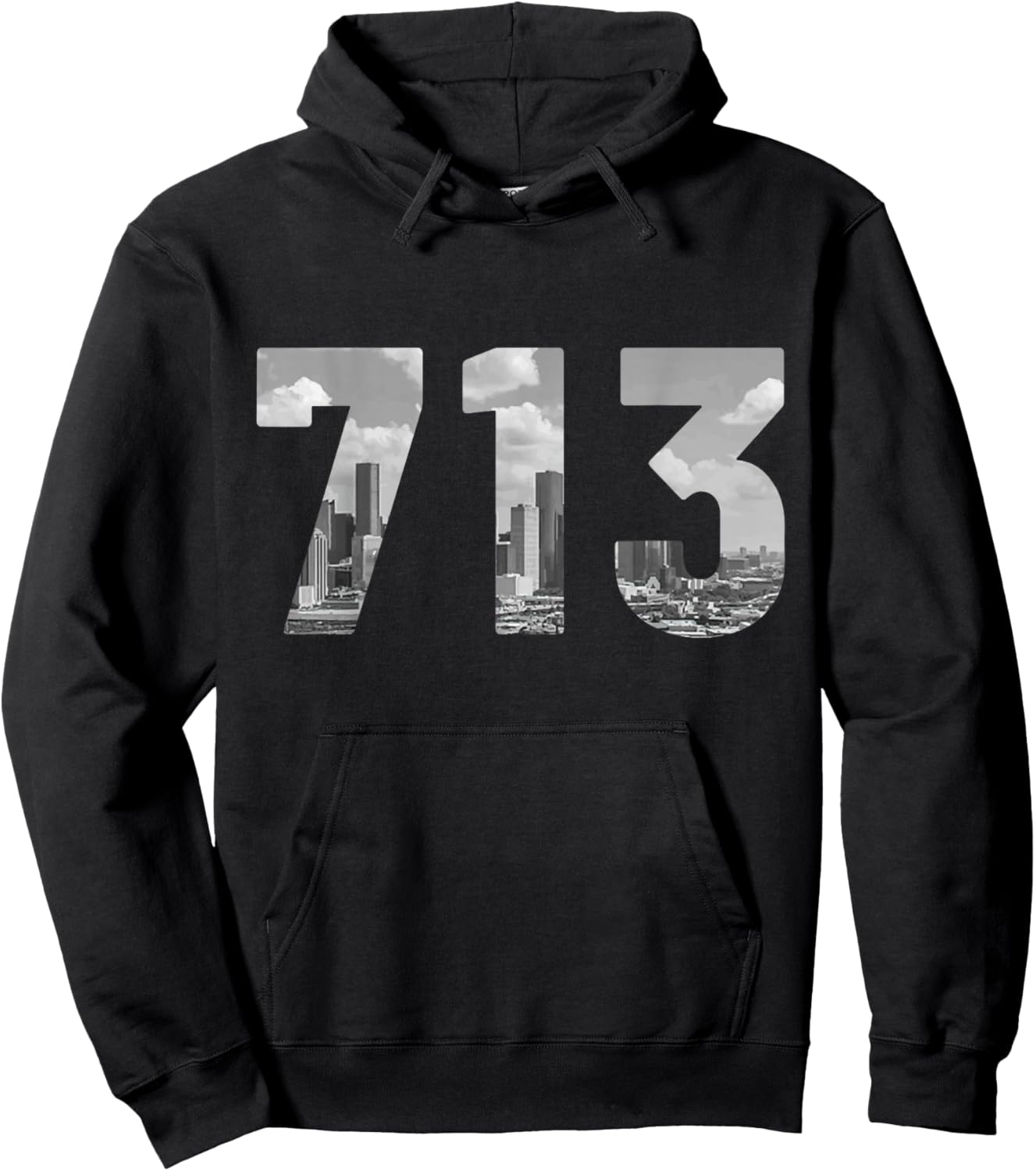 Houston 713 Area Code Skyline Texas Pride Vintage Hoodie - Hoodie | Black