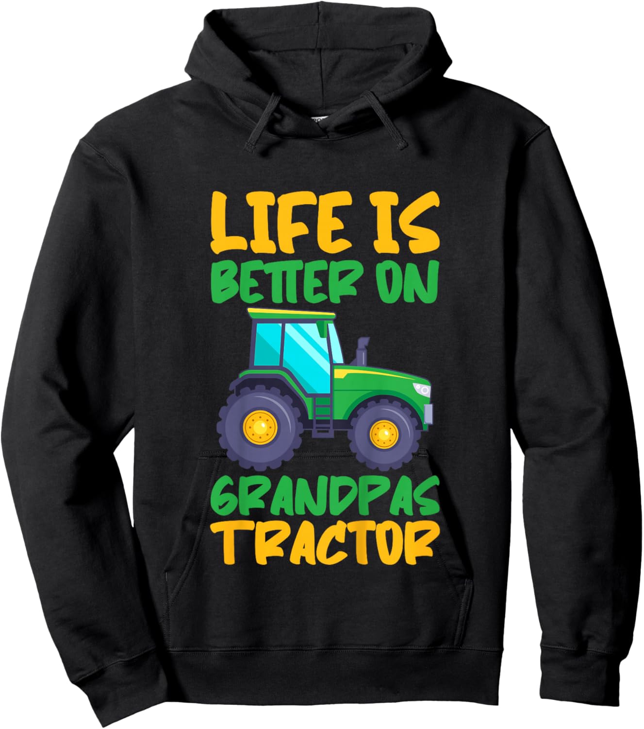 Young Farmer Funny Tractor Boy On Grandpas Tractor Hoodie - Hoodie | Black