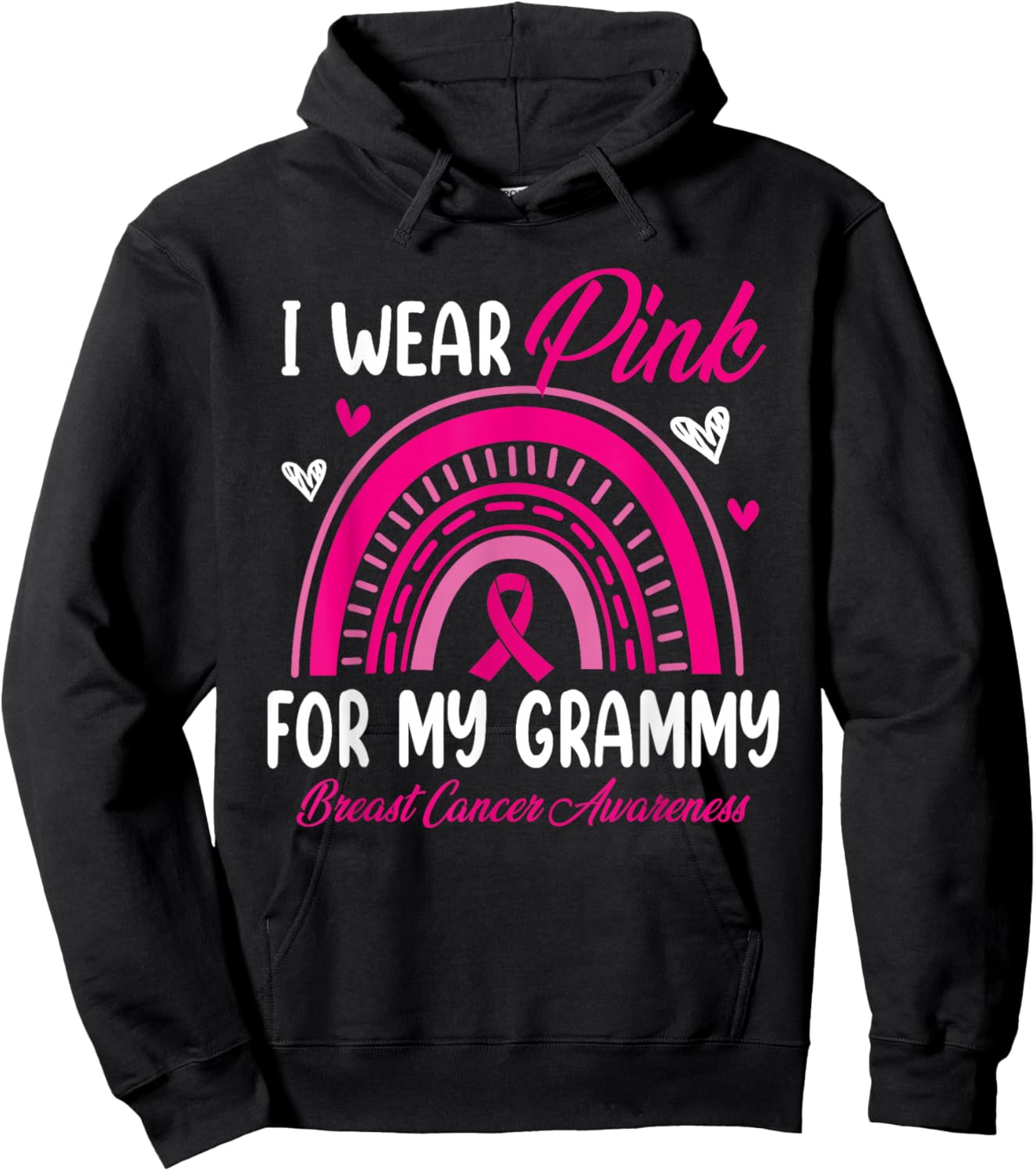 Rainbow I Wear Pink For My Grammy Breast Cancer Awareness Hoodie - Hoodie | Black