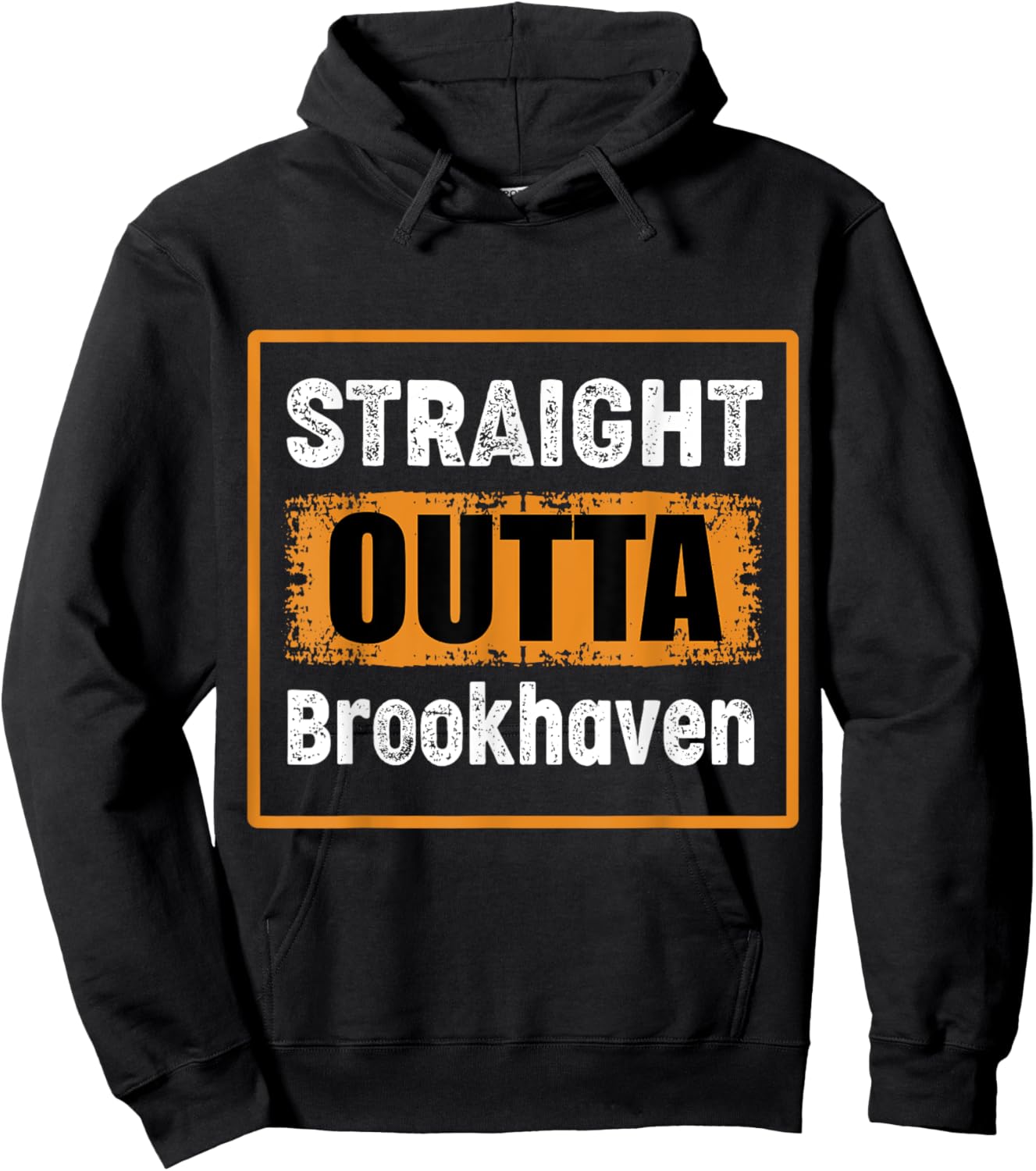 Straight Outta Brookhaven New York USA Distressed Vintage Hoodie - Hoodie | Black