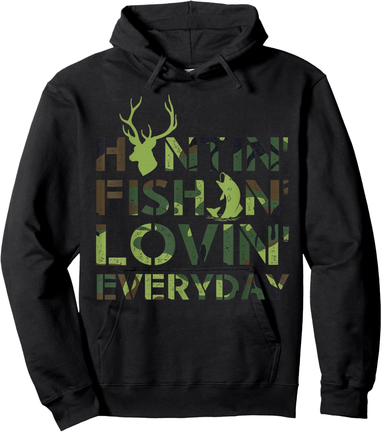 Hunting fishing loving everyday camo Hoodie - Hoodie | Black