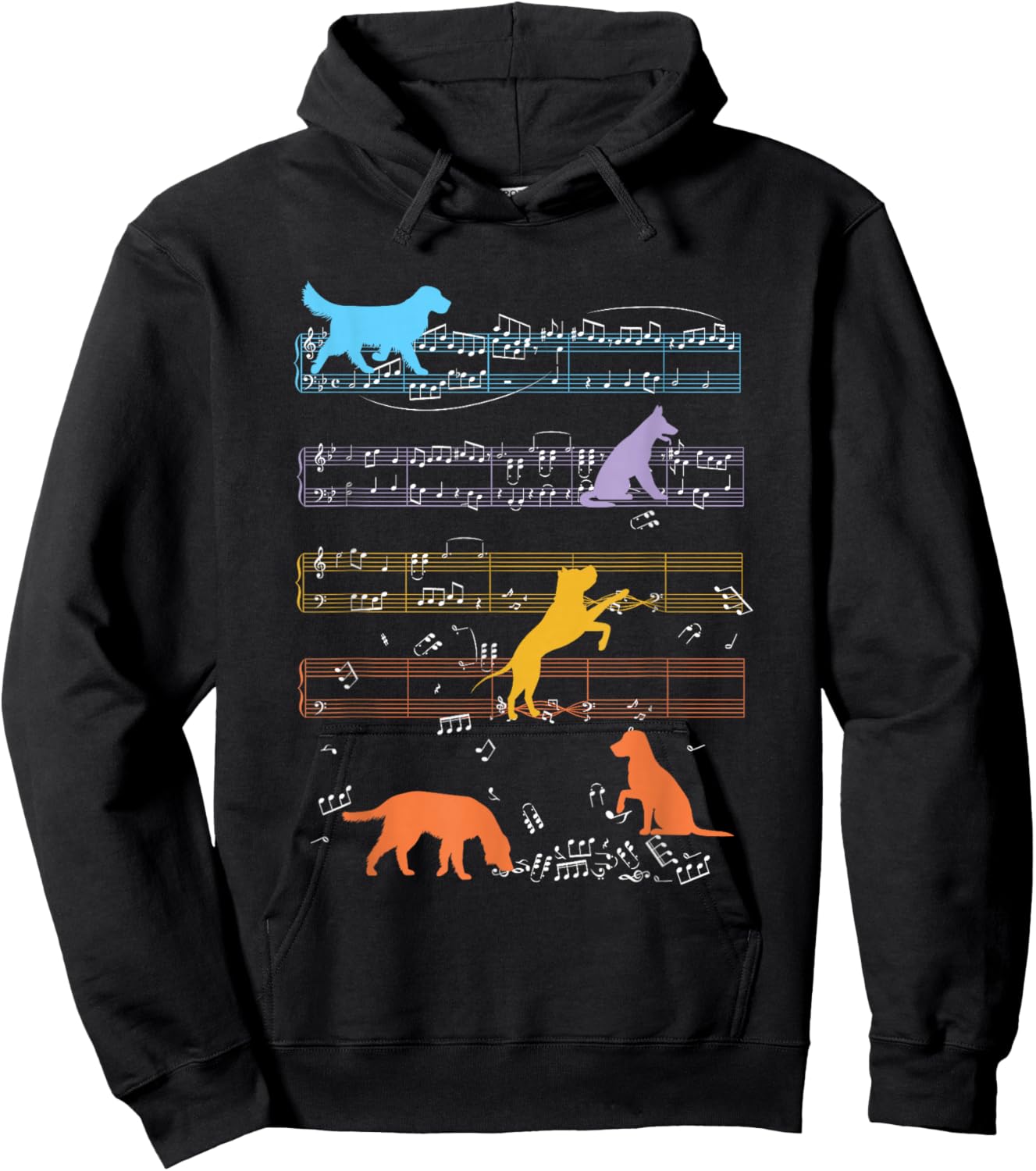 Dogs Playing With Sheet Music Notes - Music Teacher Hoodie - Hoodie | Black